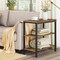 Brown Wood Metal End Table with 3-Tier Storage Retro Side Table